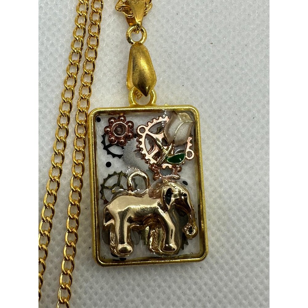Steampunk Gold Elephant Necklace